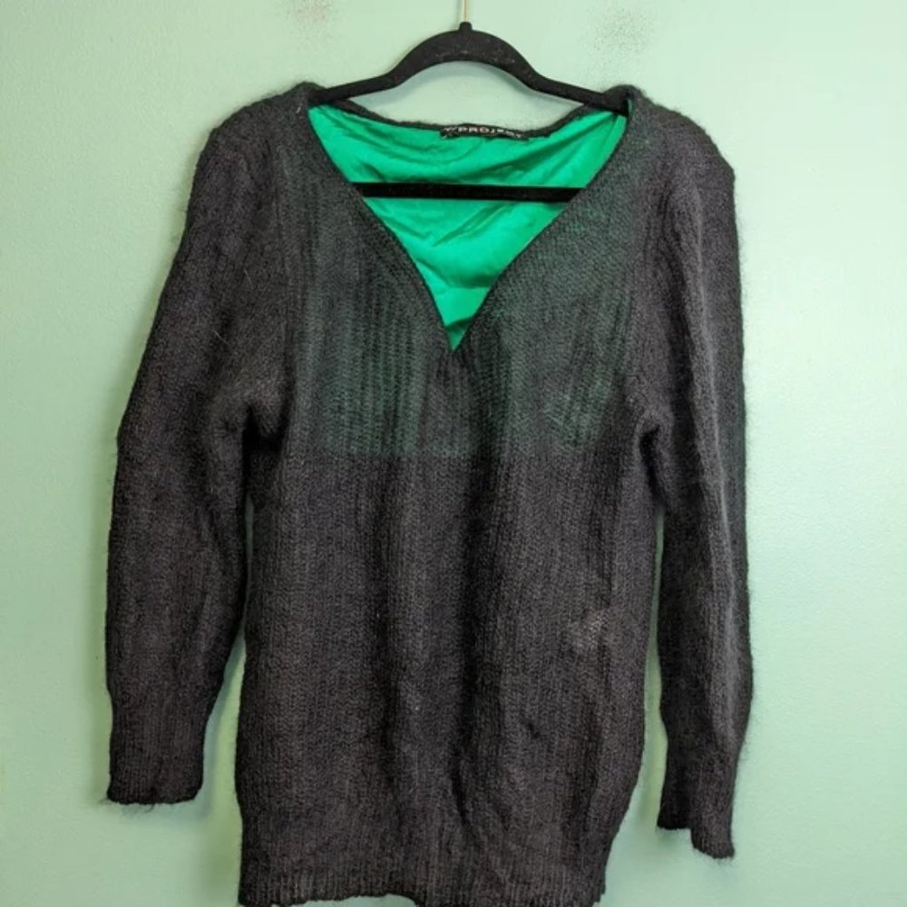 Y/ Project Alpaca Wool Blend Layered Pullover Sweater Green and Black Medium